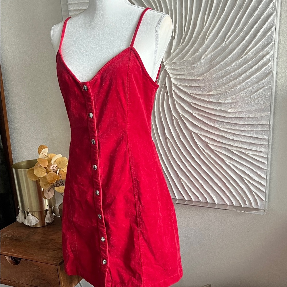 100% Cotton Corduroy Button Up Dress in Red - Picture 7 of 12